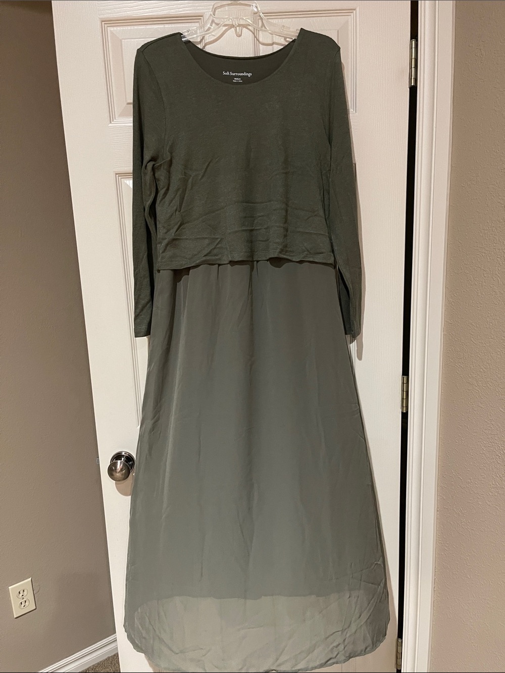 Soft Surroundings Olive-Tone Layered Long-Sleeve Maxi Dress